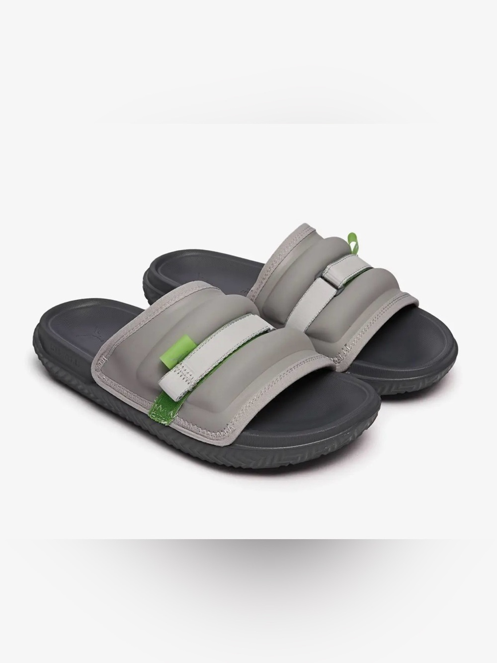 Nike Jordan Super Play Slide Silver Flint Grey Green Bean Sz 12 Puffy DM1683-030